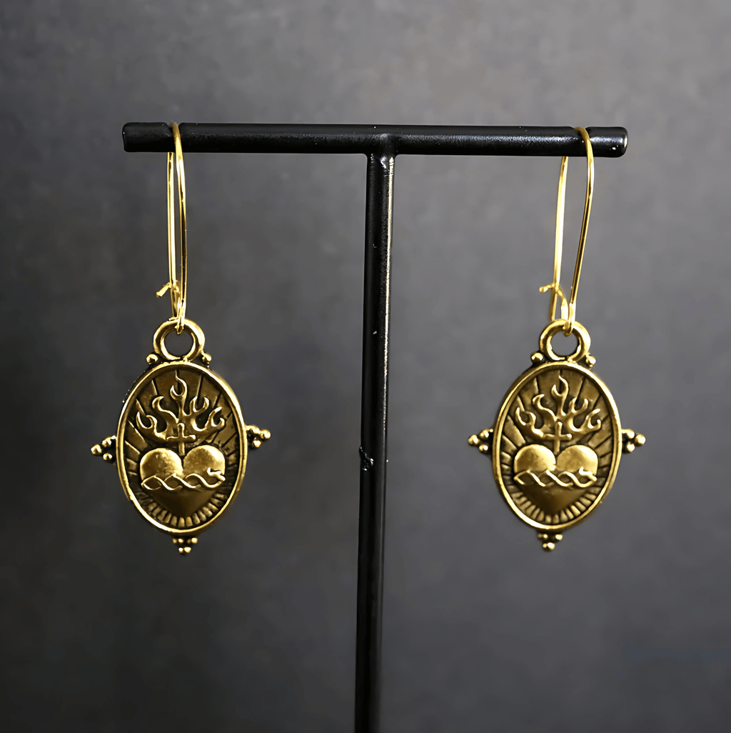 Vintage Style Sacred Heart Dangle Earrings: Faith & Devotion Jewelry VIP