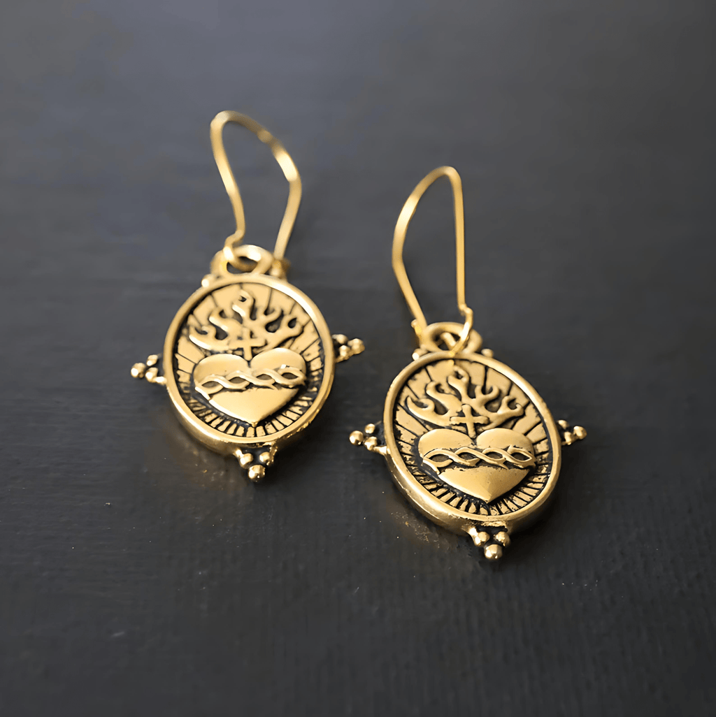 Vintage Style Sacred Heart Dangle Earrings: Faith & Devotion Jewelry