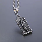 Antique Silver Virgin Mary Necklace in Gothic Cathedral Frame