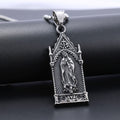 Antique Silver Virgin Mary Necklace in Gothic Cathedral Frame