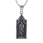 Antique Silver Virgin Mary Necklace in Gothic Cathedral Frame