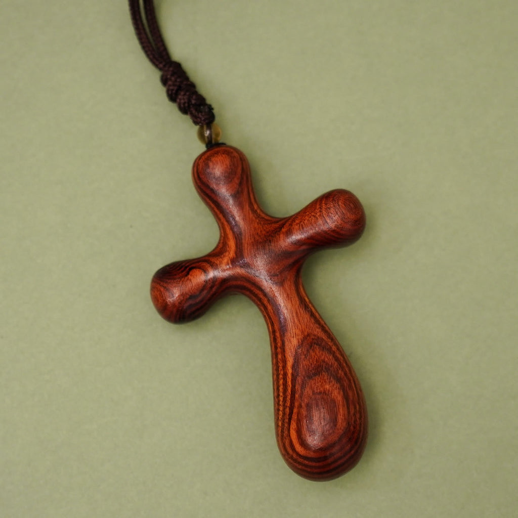 Vintage Sandalwood INRI Crucifix Car Pendant & Necklace: Devotion on the Road