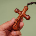 Vintage Sandalwood INRI Crucifix Car Pendant & Necklace: Devotion on the Road