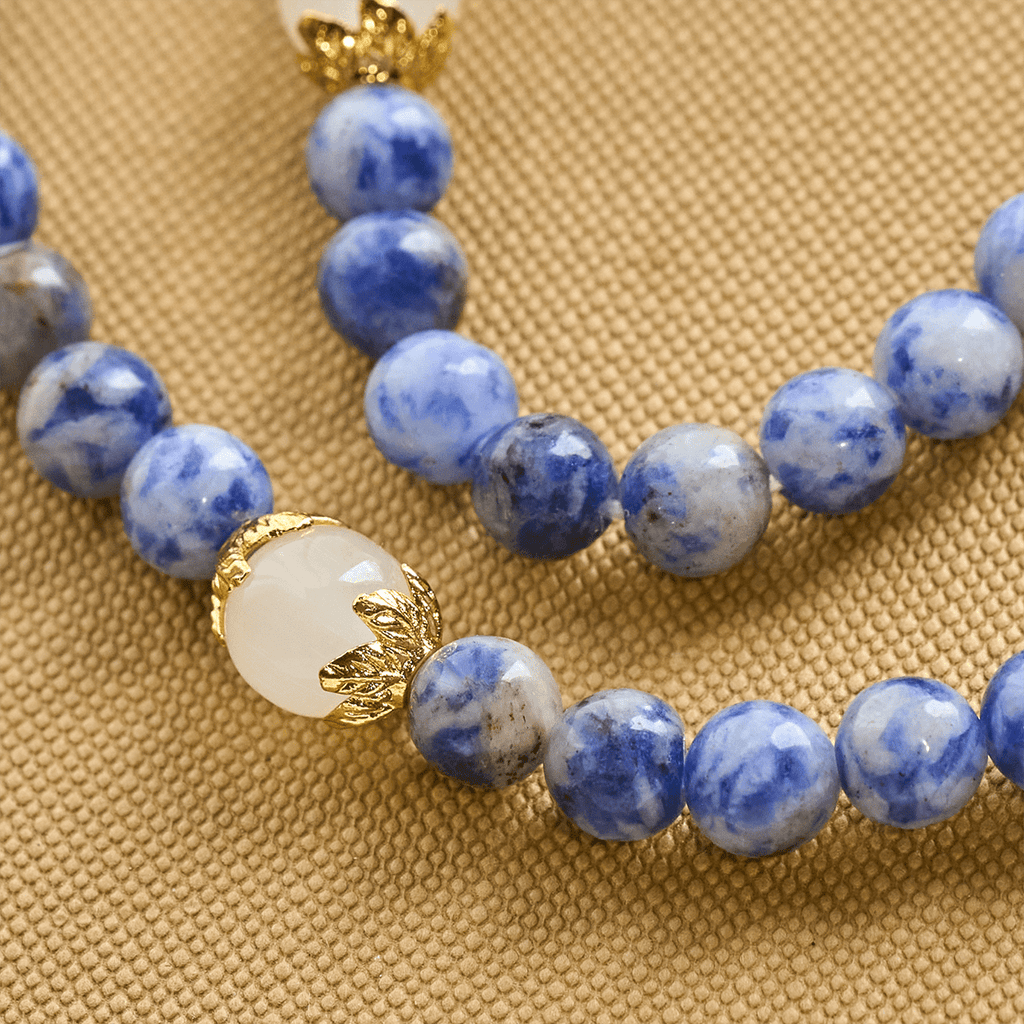 Artisanal Elastic 4mm Blue Stone Rosary Bracelet with Crucifix & Jerusalem Cross