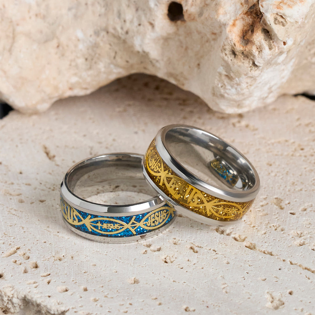 Rustic Stainless Steel Ring: "Jesus" in Fish