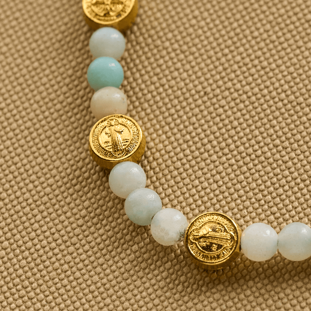 Two-color St. Benedict Blessing Anklet with Gentle Natural Stone Beads