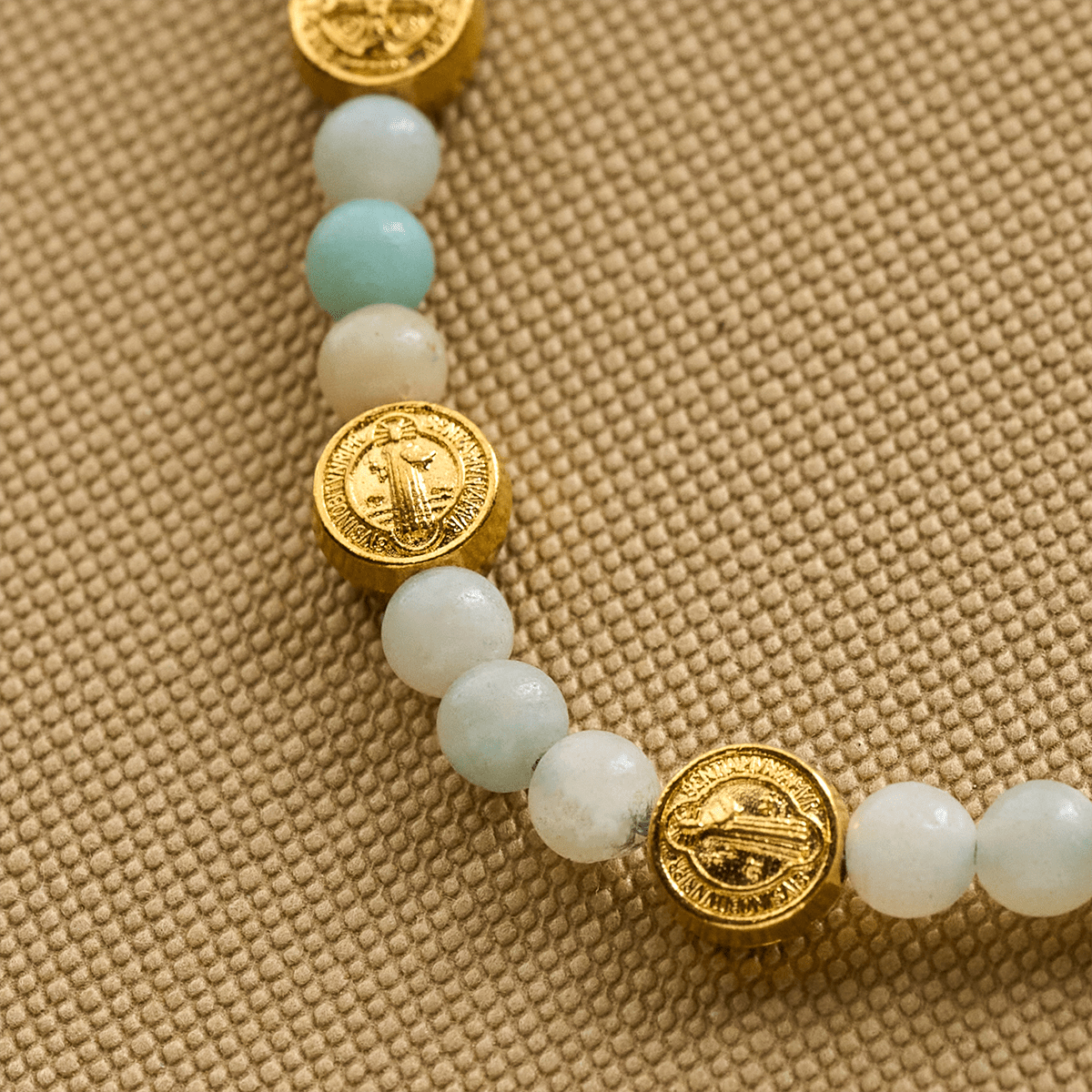 Two-color St. Benedict Blessing Anklet with Gentle Natural Stone Beads