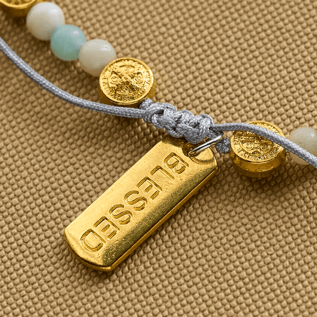 Two-color St. Benedict Blessing Anklet with Gentle Natural Stone Beads