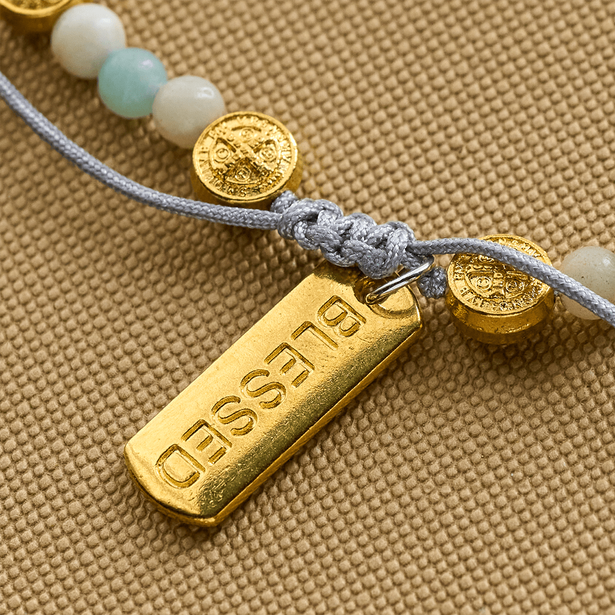 Two-color St. Benedict Blessing Anklet with Gentle Natural Stone Beads