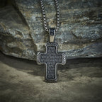 Antique-Style Orthodox Cross Pendant Necklace with Double-Sided Reliefs