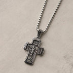 Antique-Style Orthodox Cross Pendant Necklace with Double-Sided Reliefs