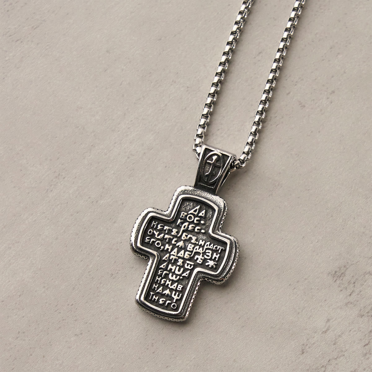 Antique-Style Orthodox Cross Pendant Necklace with Double-Sided Reliefs