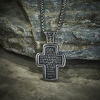Antique-Style Orthodox Cross Pendant Necklace with Double-Sided Reliefs