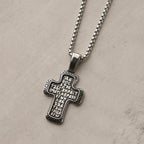 Antique-Style Orthodox Cross Pendant Necklace with Double-Sided Reliefs