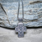 Antique-Style Orthodox Cross Pendant Necklace with Double-Sided Reliefs