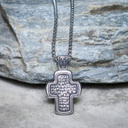 Antique-Style Orthodox Cross Pendant Necklace with Double-Sided Reliefs
