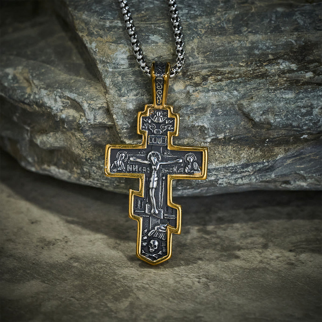 Two-Color Orthodox Crucifix Necklace with Profound Spiritual Meaning