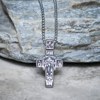 Vintage Titanium Steel Sacred Orthodox Cross Necklace with Religious Script
