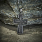 Vintage Titanium Steel Sacred Orthodox Cross Necklace with Religious Script