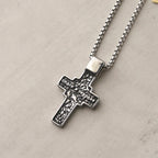 Vintage Titanium Steel Sacred Orthodox Cross Necklace with Religious Script