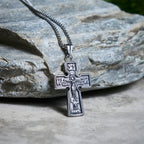Vintage Titanium Steel Sacred Orthodox Cross Necklace with Religious Script