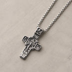 Vintage Titanium Steel Sacred Orthodox Cross Necklace with Religious Script