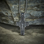 Vintage Titanium Steel Sacred Orthodox Cross Necklace with Religious Script