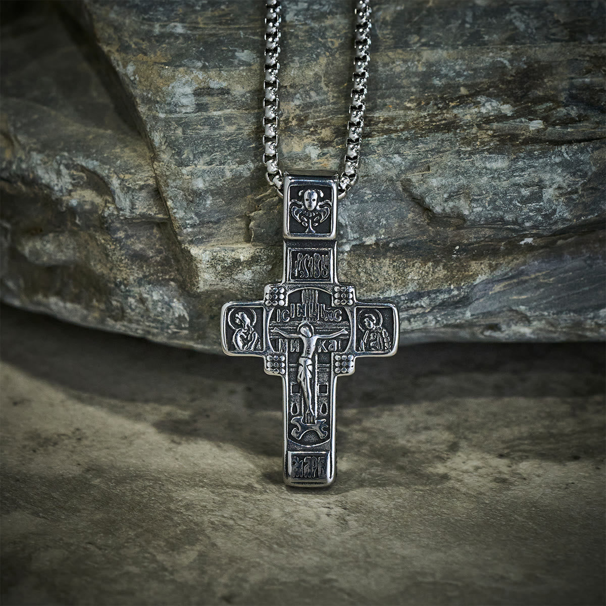Vintage Titanium Steel Sacred Orthodox Cross Necklace with Religious Script