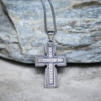 Vintage Titanium Steel Sacred Orthodox Cross Necklace with Religious Script