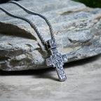 Vintage Titanium Steel Sacred Orthodox Cross Necklace with Religious Script