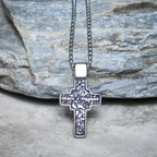 Vintage Titanium Steel Sacred Orthodox Cross Necklace with Religious Script