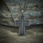Vintage Titanium Steel Sacred Orthodox Cross Necklace with Religious Script