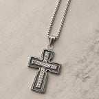 Vintage Titanium Steel Sacred Orthodox Cross Necklace with Religious Script