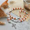Orange & White Quartz with Cat Face Stainless Steel Charms of Orange Tabby Bracelet, Animal Rosary