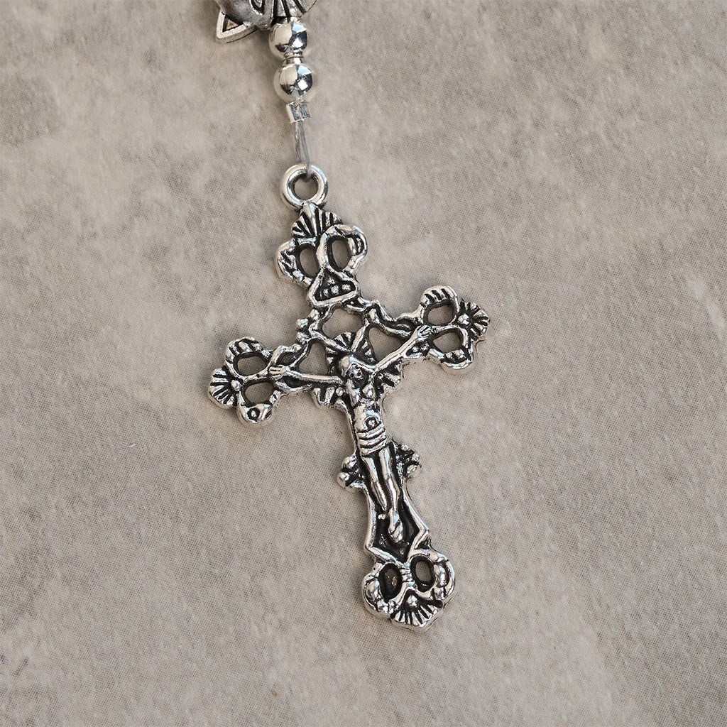 Orange & White Quartz with Cat Face Stainless Steel Charms of Orange Tabby Bracelet, Animal Rosary
