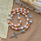 Orange & White Quartz with Cat Face Stainless Steel Charms of Orange Tabby Bracelet, Animal Rosary