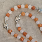Orange & White Quartz with Cat Face Stainless Steel Charms of Orange Tabby Bracelet, Animal Rosary