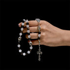 Our Lady's Blessing with Black & White Cow Cat Beads Bracelet, Animal Rosary