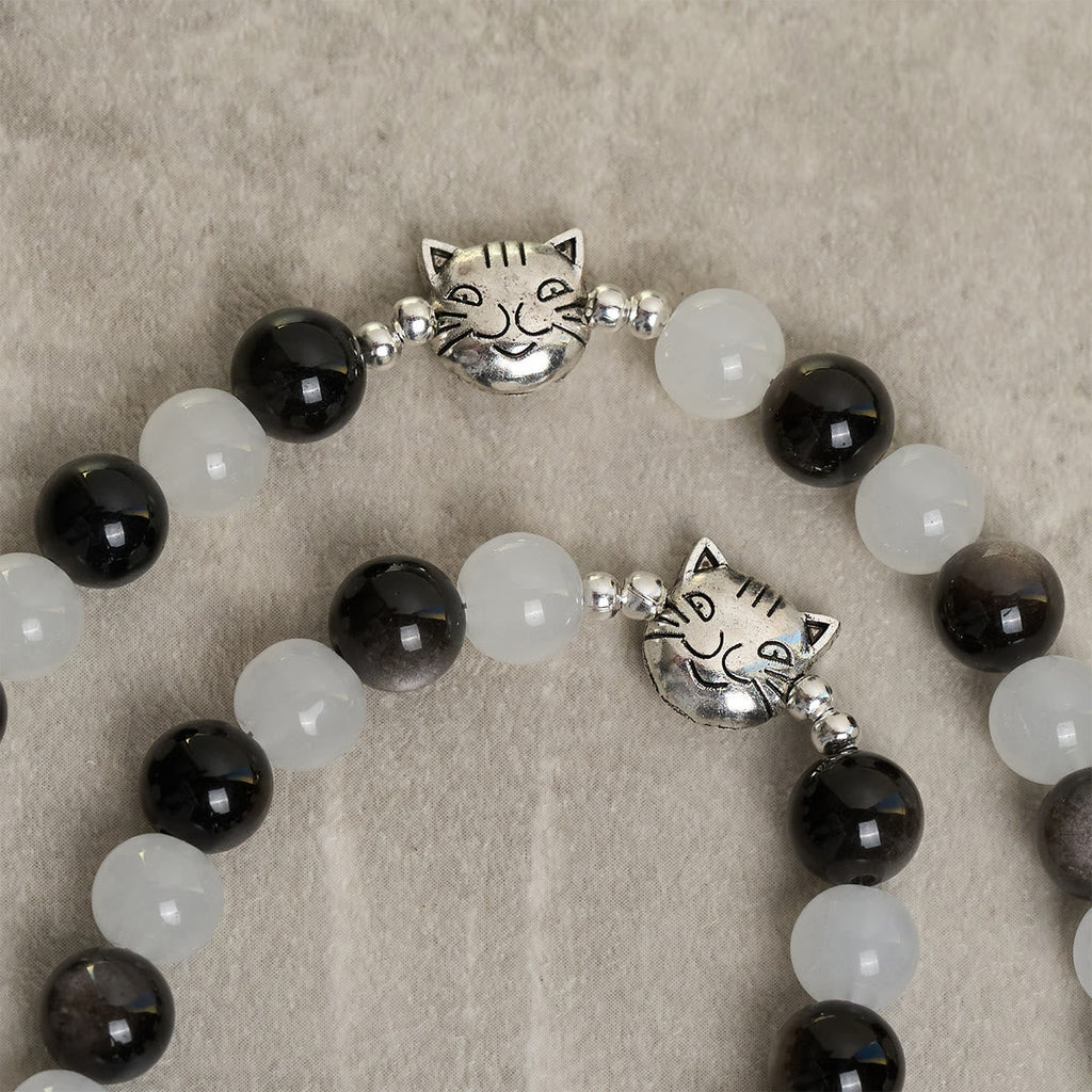 Our Lady's Blessing with Black & White Cow Cat Beads Bracelet, Animal Rosary