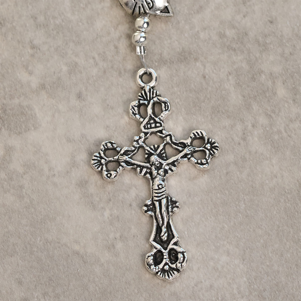Our Lady's Blessing with Black & White Cow Cat Beads Bracelet, Animal Rosary