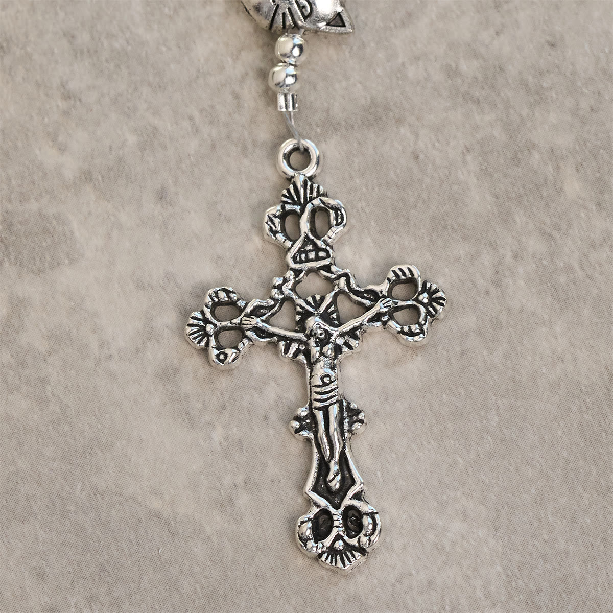 Our Lady's Blessing with Black & White Cow Cat Beads Bracelet, Animal Rosary