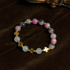 Graceful 8mm Persian Pink & Black Jade Beads Bracelet with Ancient Cross