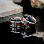 Modern Sleek Cross Ring with Wooden Detail: Faith Rooted in Nature