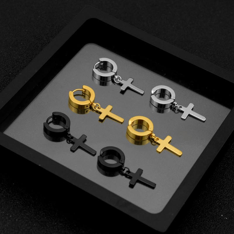 Trendy Cross Dangle Hoop Earrings: Cool & Stylish Jewelry for Daily Wear