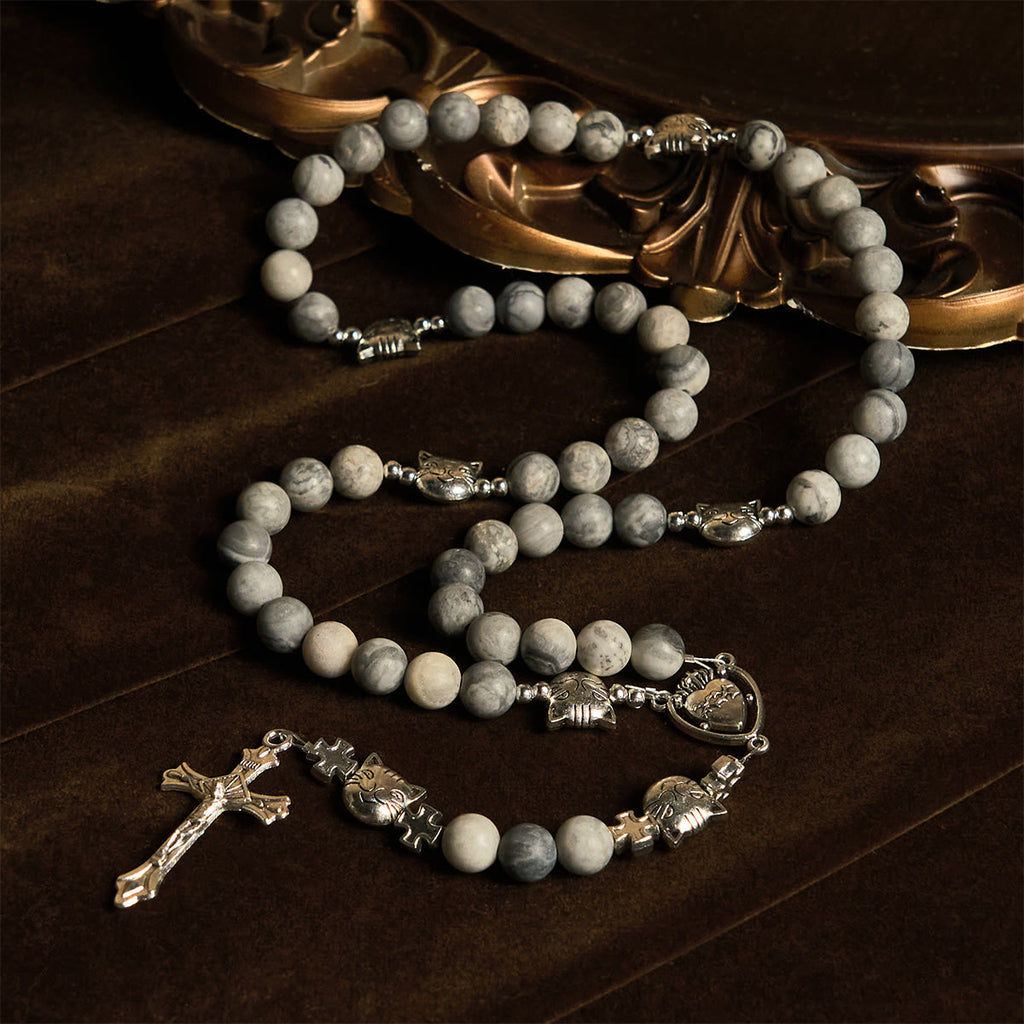 Light Grey Tabby Cat Prayer Rosary: Prayerful Care for Stray Cats Bracelet, Animal Rosary