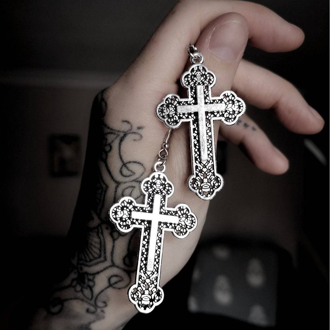 Vintage Filigree Cross Drop Earrings: Edgy Daily Jewelry VIP