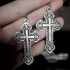Vintage Filigree Cross Drop Earrings: Edgy Daily Jewelry