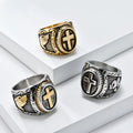 Metallic Cross Ring with Praying Hands Detail: Spiritual Fashion Pick