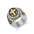 Metallic Cross Ring with Praying Hands Detail: Spiritual Fashion Pick