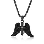 Tri - Color Winged Cross Pendant Necklace: Fusion of Faith and Edgy Style